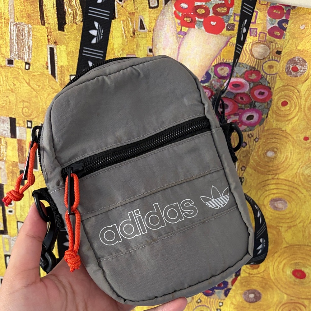 Adidas Gray Belt Bag with Orange Accents